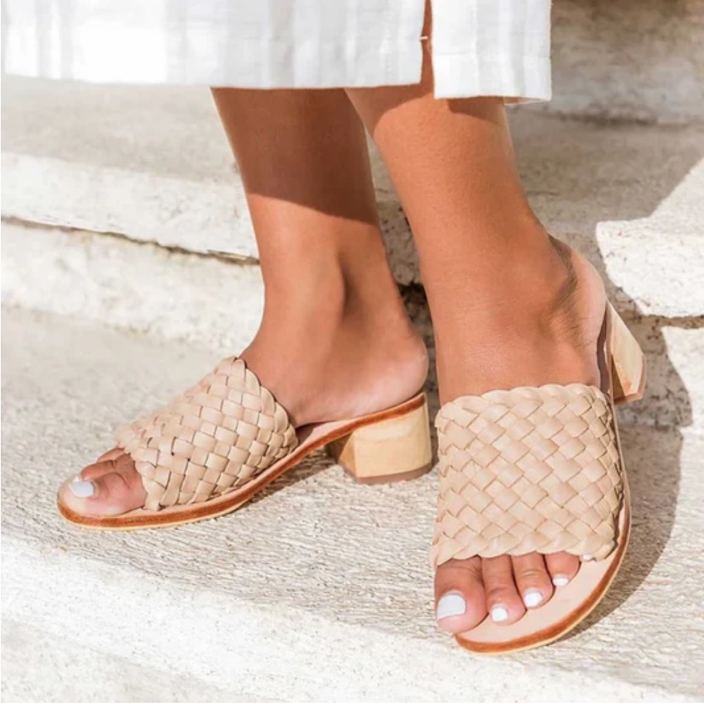 LIBERTÉ Santorini Woven Mule Sandal Leather Cream Size 9 Minimal Contemporary‎
